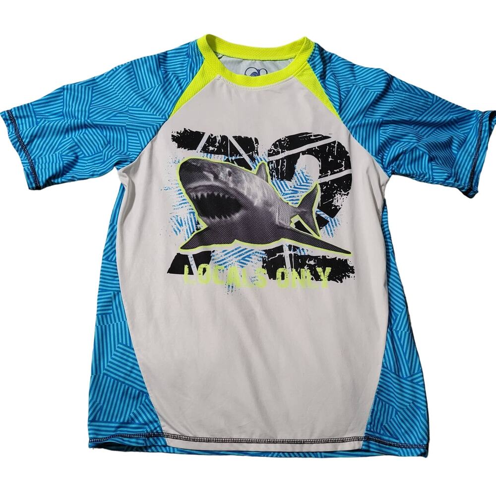 Op Size XL 14-16 Boys Blue and white and yellow swim shirt